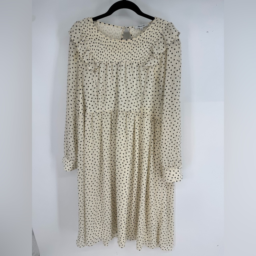 Madewell Prairie High Neck Longsleeve Retro Polka Dot Cream Dress